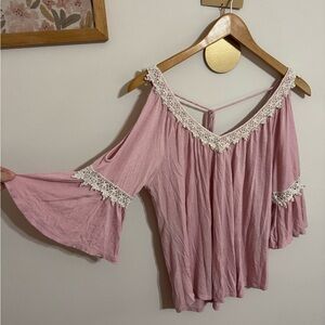 Cloud & Sky cold shoulder flutter sleeve v neck blouse